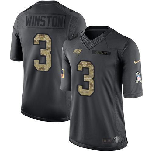 Nike Buccaneers #3 Jameis Winston Black Men's Stitched NFL Limited 2016 Salute to Service Jersey - Click Image to Close